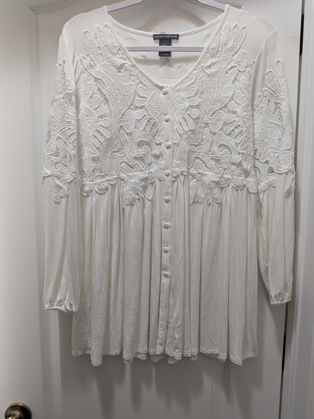 Chelsea & Theodore Ivory Button-Front Embroidered Blouse